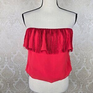 Bebe Size Medium Red Fringe Ruffle Tube Top Elastic Top & Bottom Casual NWT
